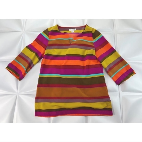 Coldwater Creek Womens Sz XS 4-6 Colorful Striped A Line Blouse Tunic Top - Picture 1 of 6